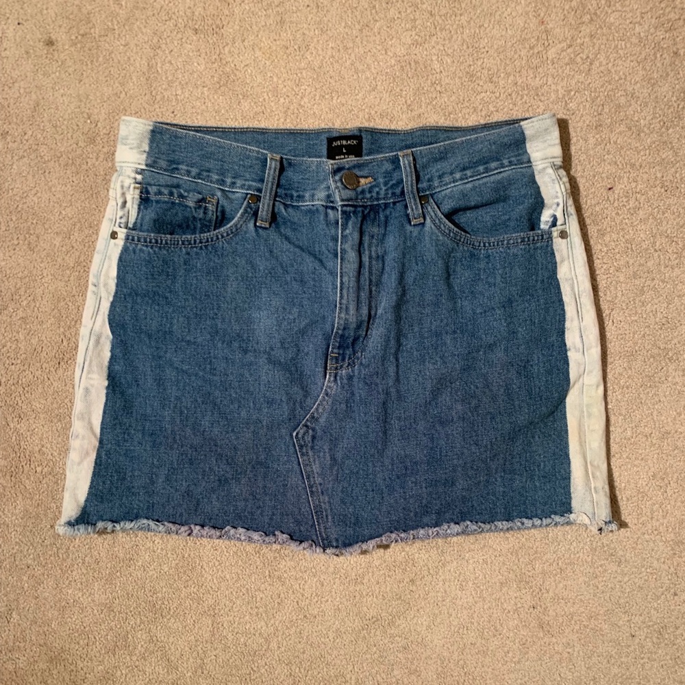 Denim Mini-Skirt With Bleach Stripe On Side